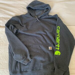 Carhartt Men’s Charcoal Crewneck Hoodie with Green Sleeve Logo